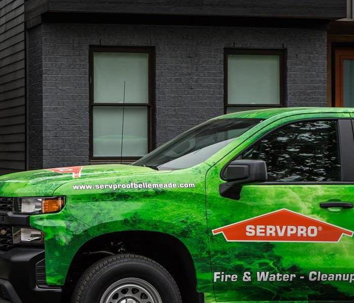 The conspicuous SERVPRO van stands in front of a Nashville building ready to make its mark on those in need!